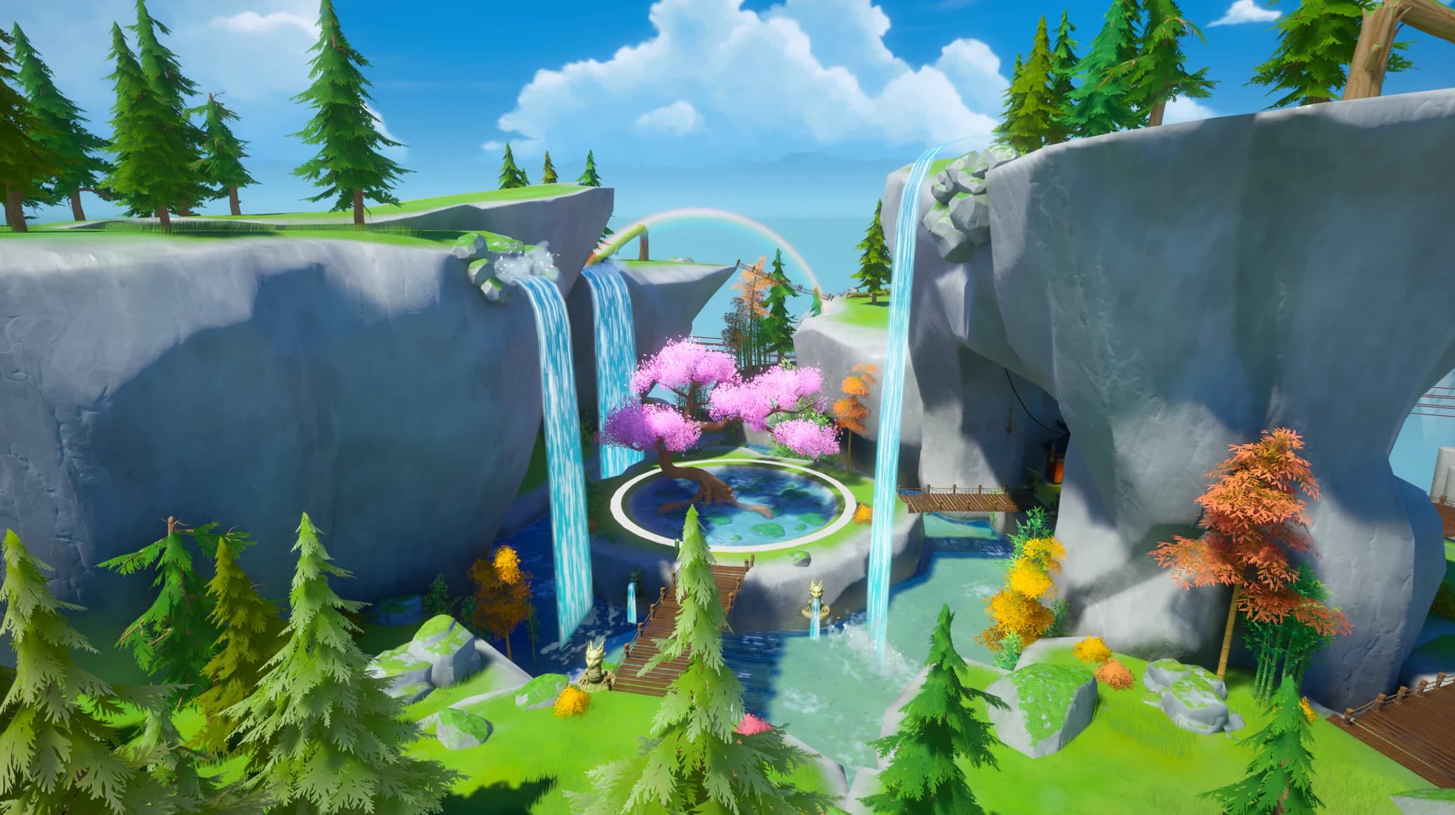 Waterfall with cherry blossoms